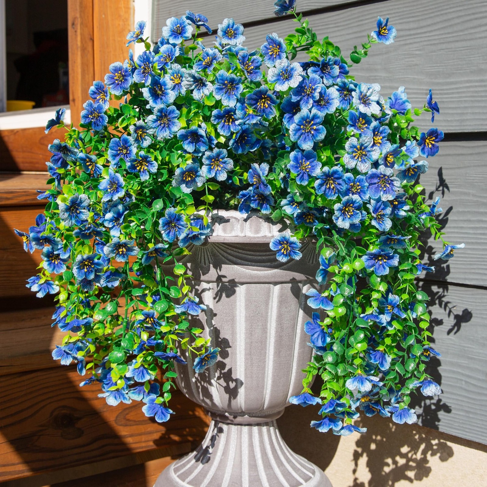 Faux Hanging Flowers – 2 PCS UV Resistant Silk Violets & Eucalyptus for Outdoor