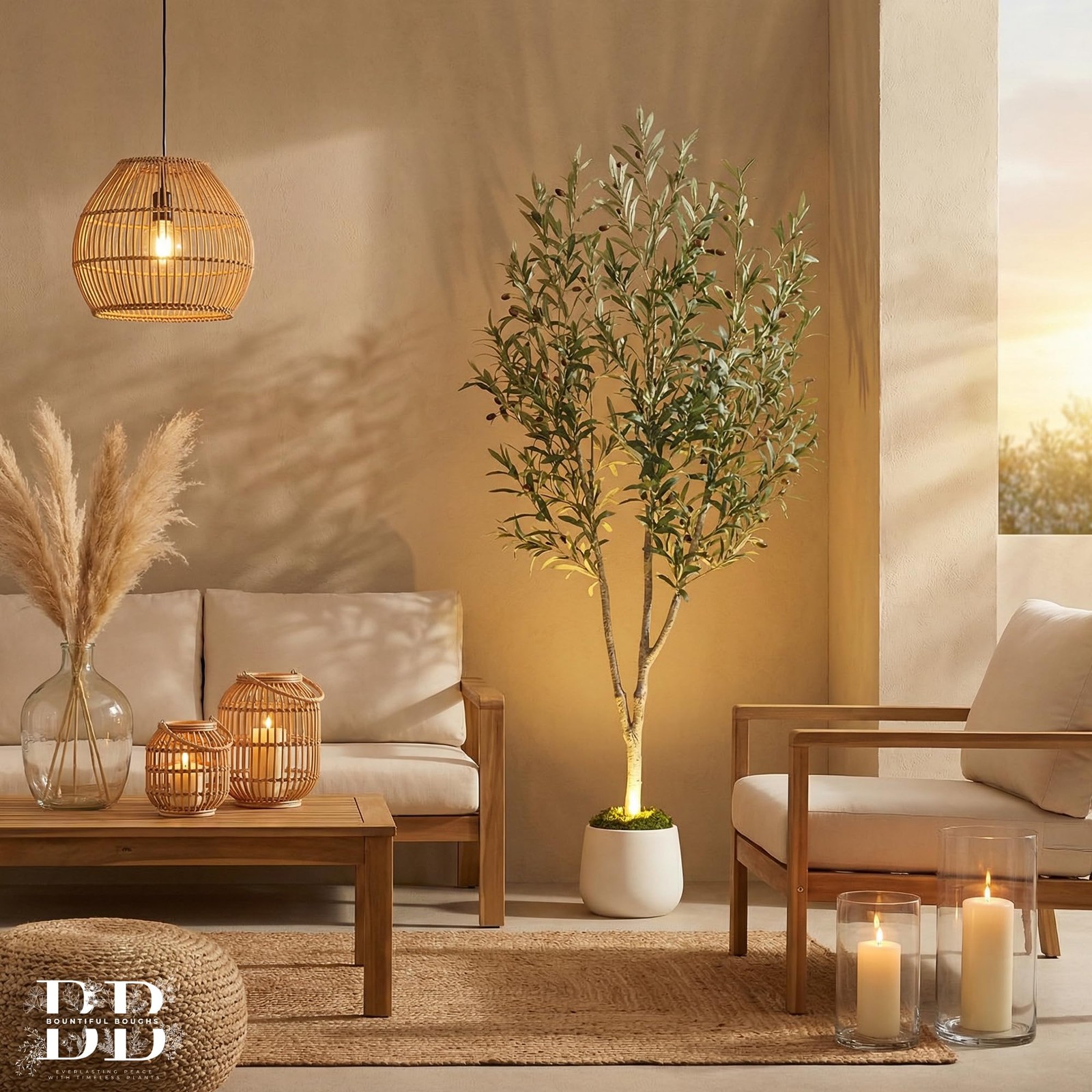 6ft (180 cm) Artificial Olive Tree with White Pot, Moss & USB LED – 943 Leave…