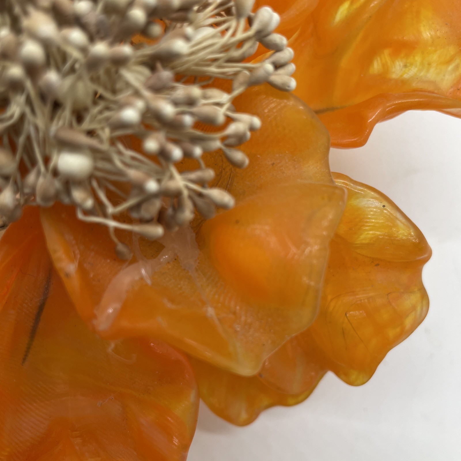 Vintage Art Glass Orange Peony 8×9” Some Damage