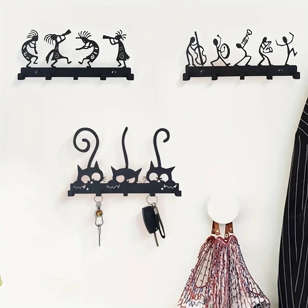Vintage Black Wall Mounted Metal Coat Rack Hooks for Hats Keys Organization
