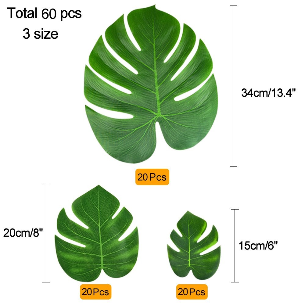 60 Pcs Tropical Leaves Party Decoration Artificial Tropical Palm Monstera Pla…