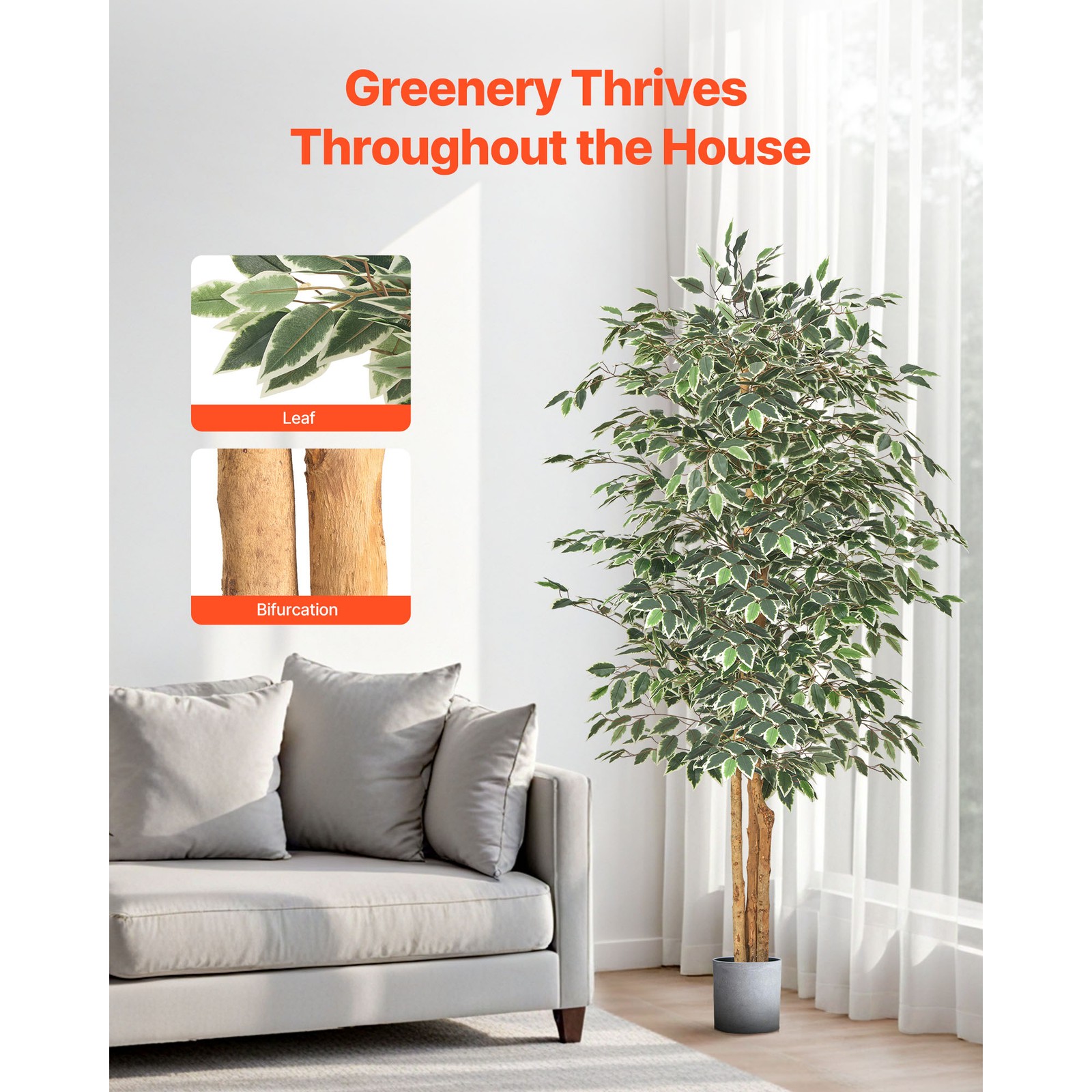 Uimoso 6FT Artificial Ficus Tree Tall Faux Plant with Black Pot Indoor Decor