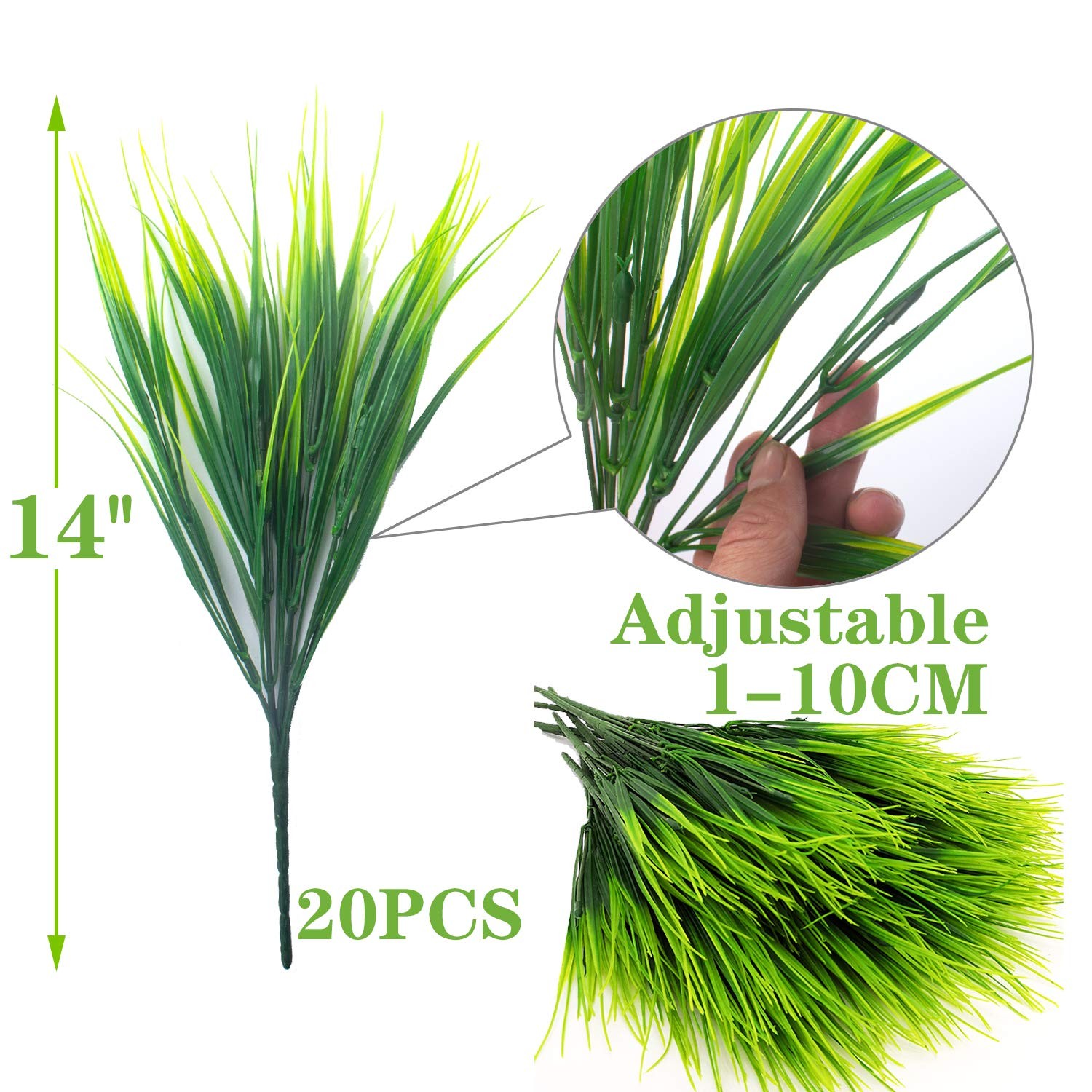 Grunyia 20 Bundles Artificial Outdoor Plants, Fake Wheat Grass Greenery Shrubs