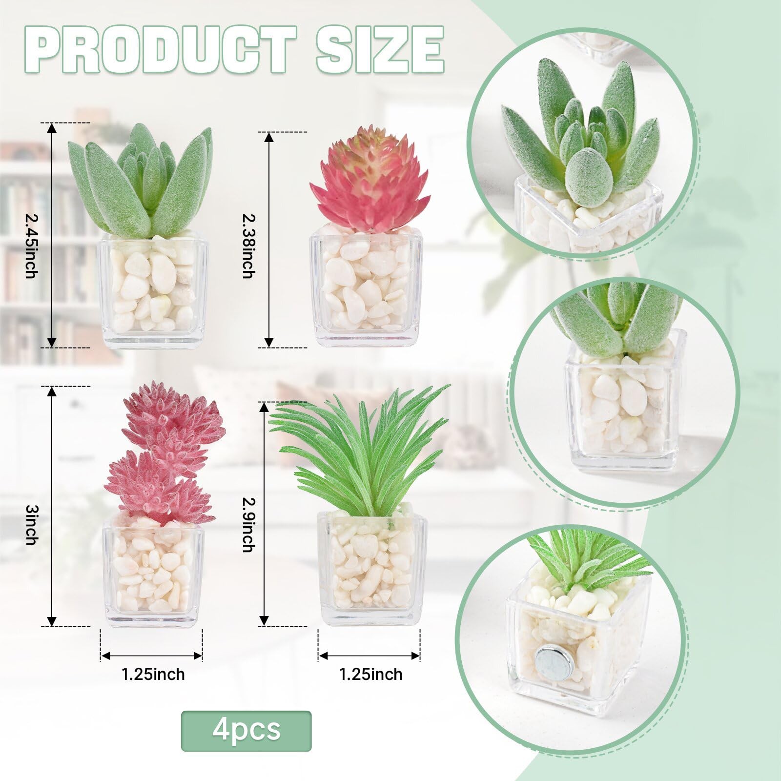Mini Artificial Succulent 4 Pcs Lifelike Simulation with Pot Small Plants White