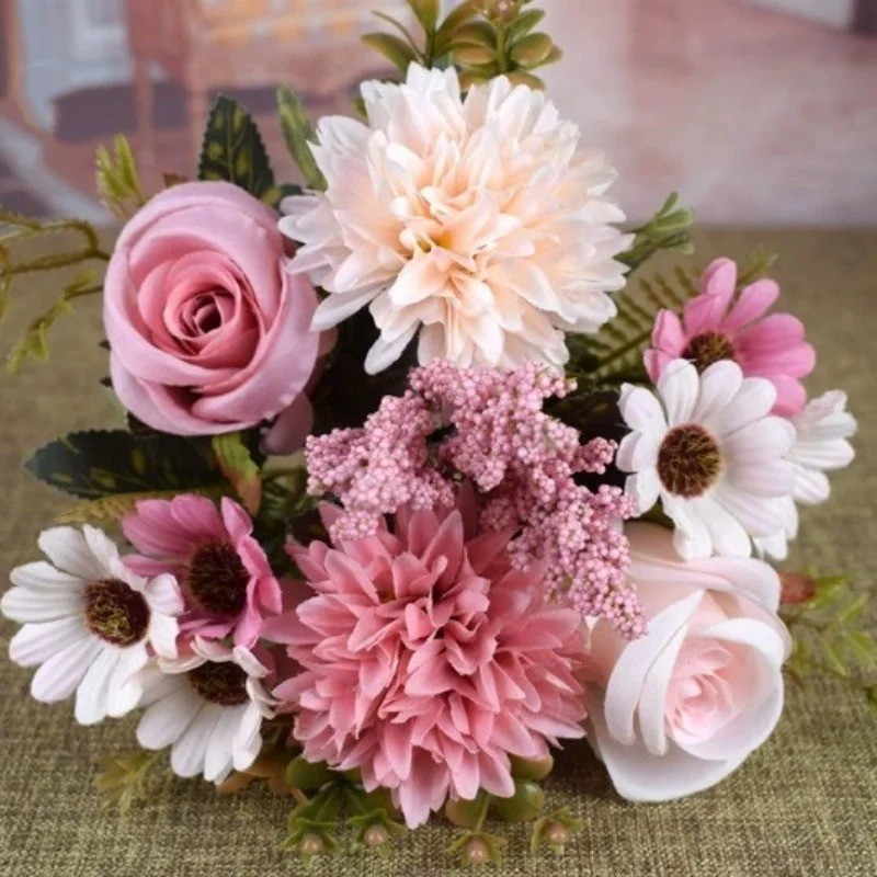 Artificial Rose Dahlia Daisy Flower Bouquet Silk Floral Wedding Home Decor