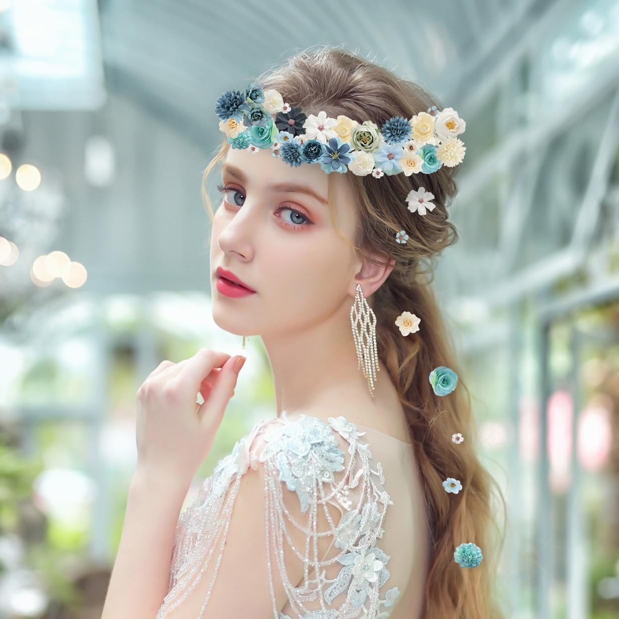 Faux Flower Heads Mini Blue White Artificial Flower Heads Peony Daisy Rose Fl…