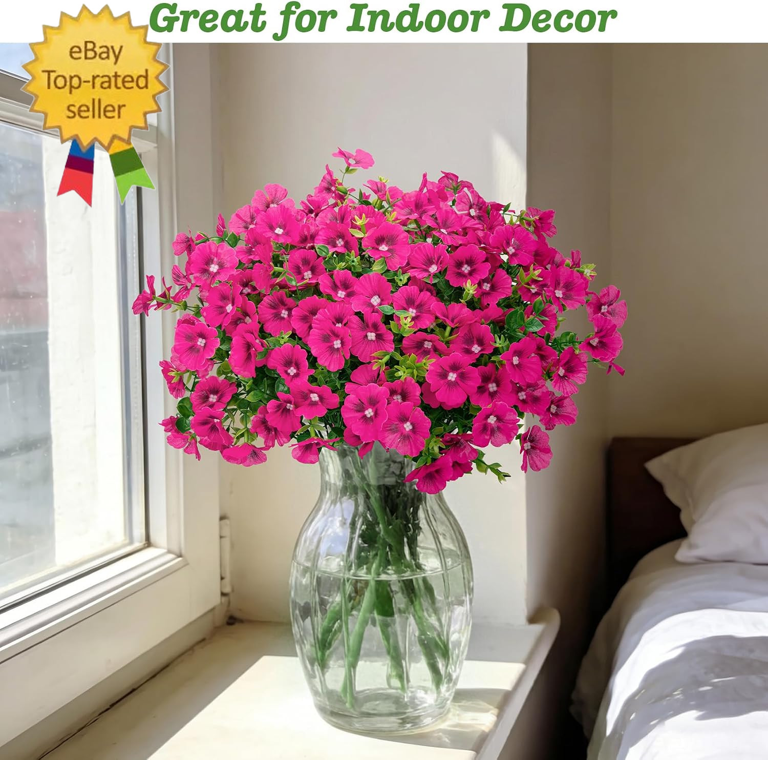 20 Bundles Artificial Flowers for Outdoors, Fake Silk Flowers with Plastic Eucal