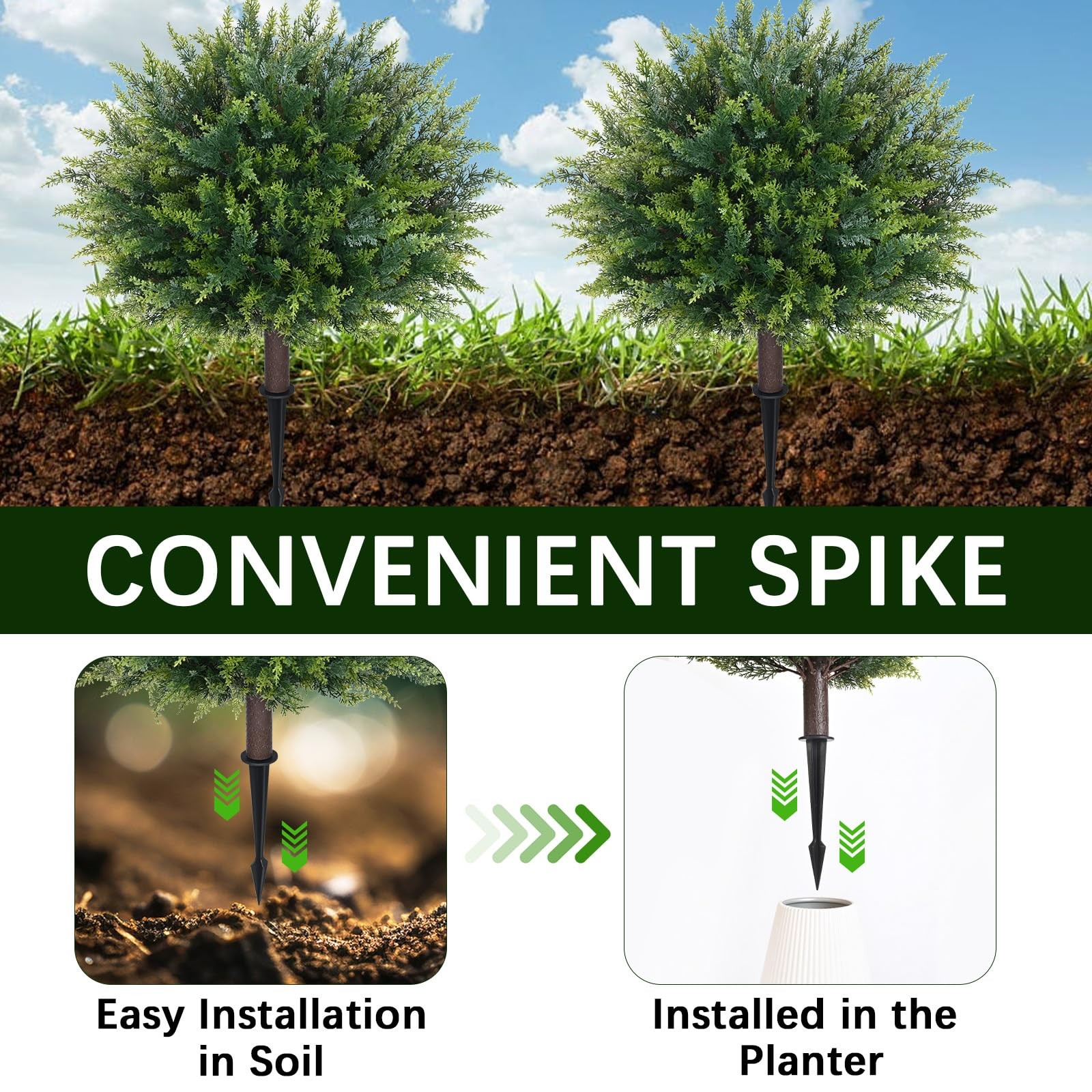 Artificial Plants Outdoor, 2Pcs 23” Artificial Cedar Topiary with Ground Spi…