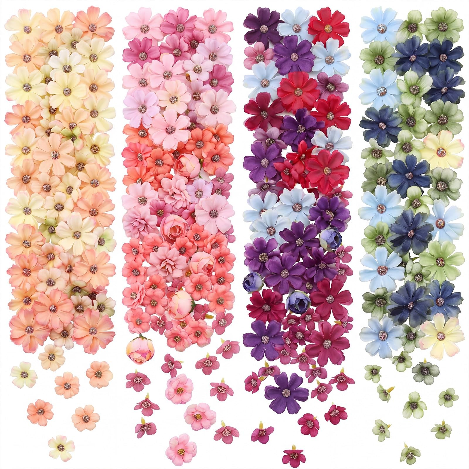 120 Pcs Mini Artificial Flowers Silk Flower Heads for Crafts Wedding Decor