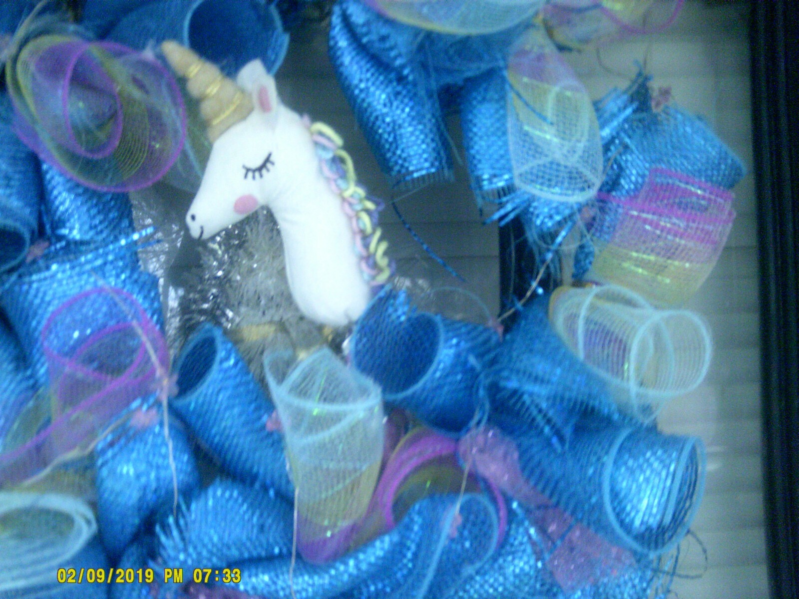 wreath, Unicorn Blue/Rainbow Lighted 