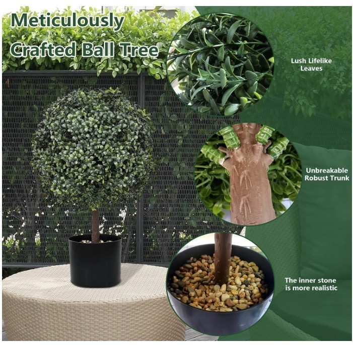 Topiary Trees Artificial Indoor or Outdoor Set of 2 Faux Shrub Plants 23″ T,13″D