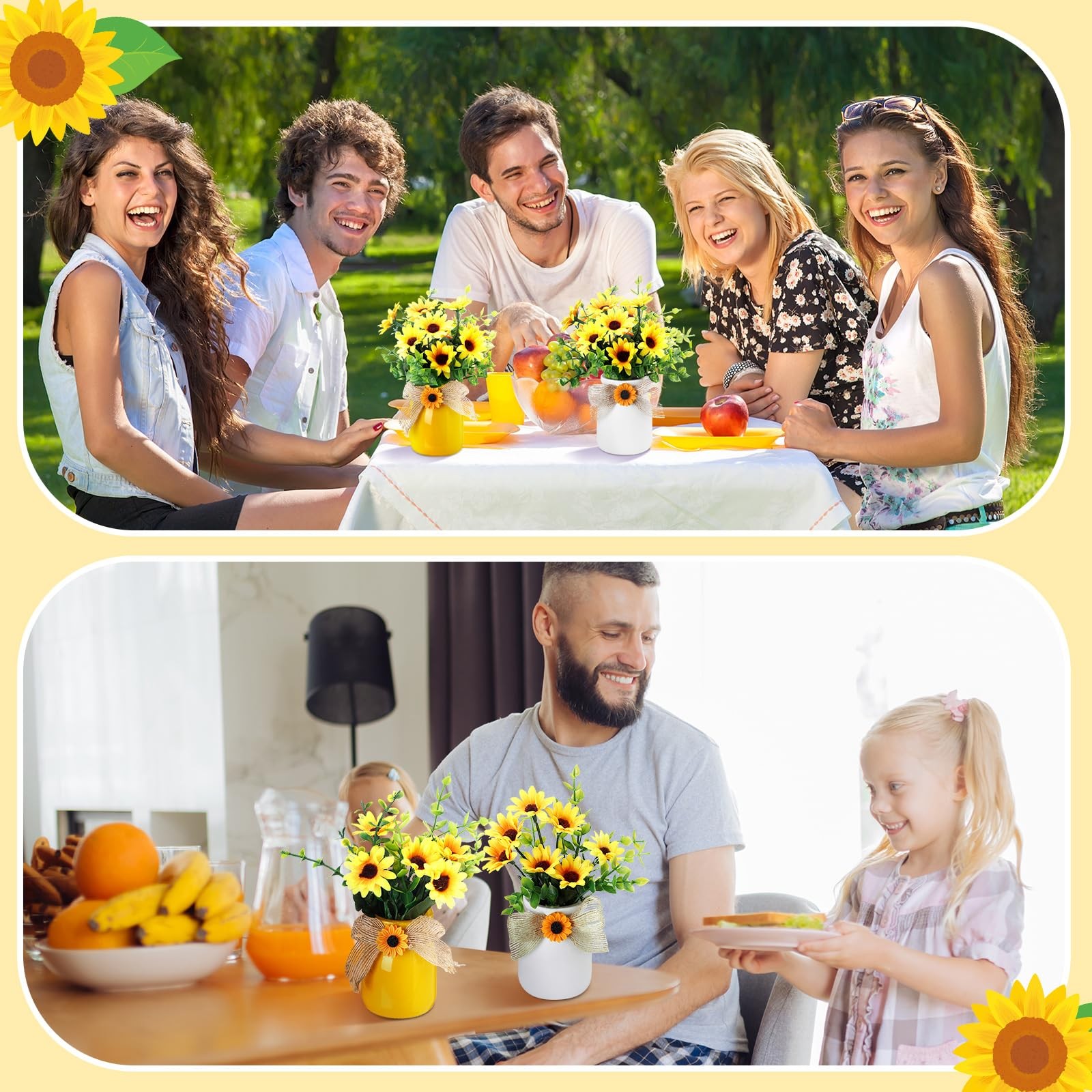 2 Pcs Artificial Fake Flowers in Vase Decorations Sunflower Table Centerpiece…