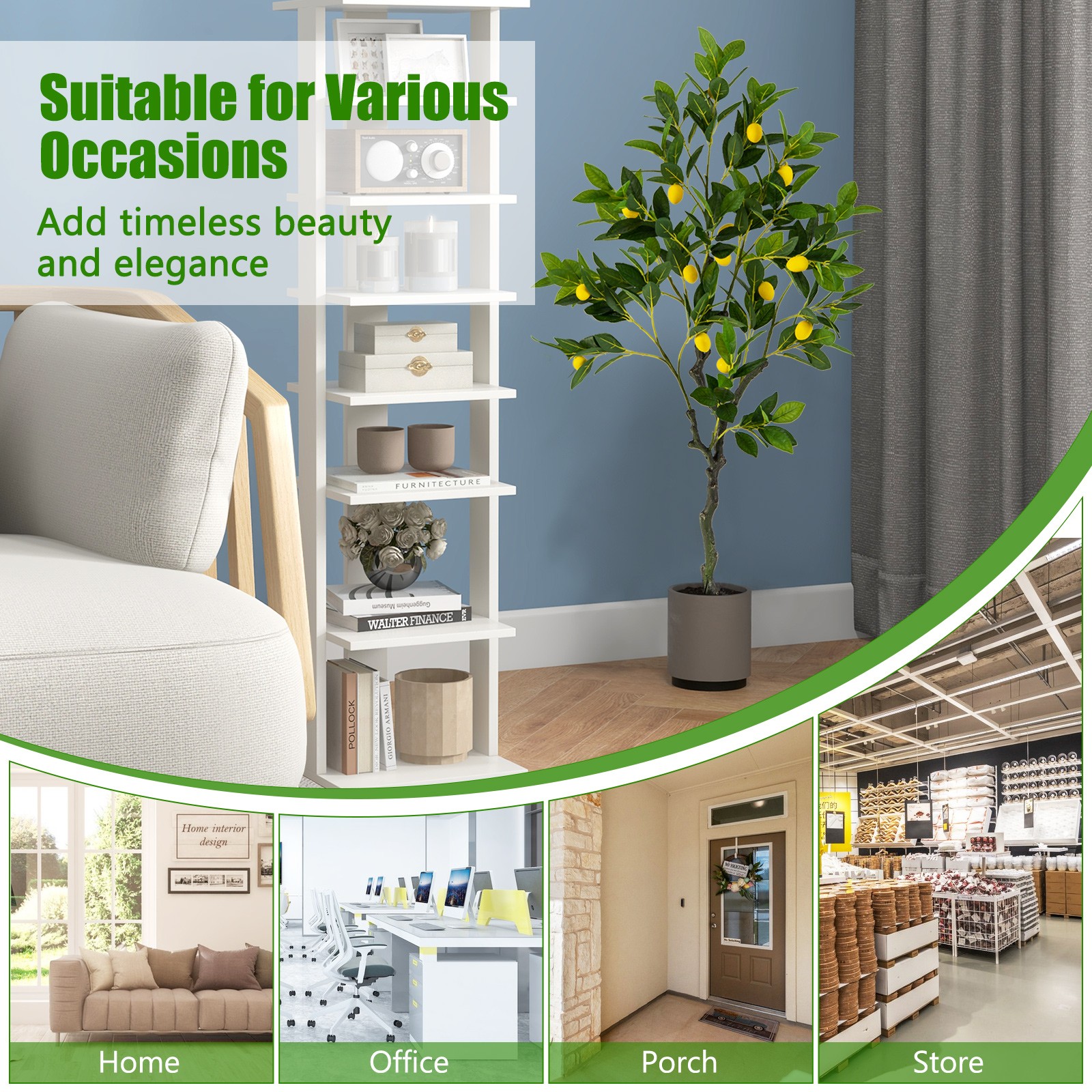 4 FT Tall Artificial Lemon Tree w/ Lemon Fruits, Cement Pot for Porch, Office