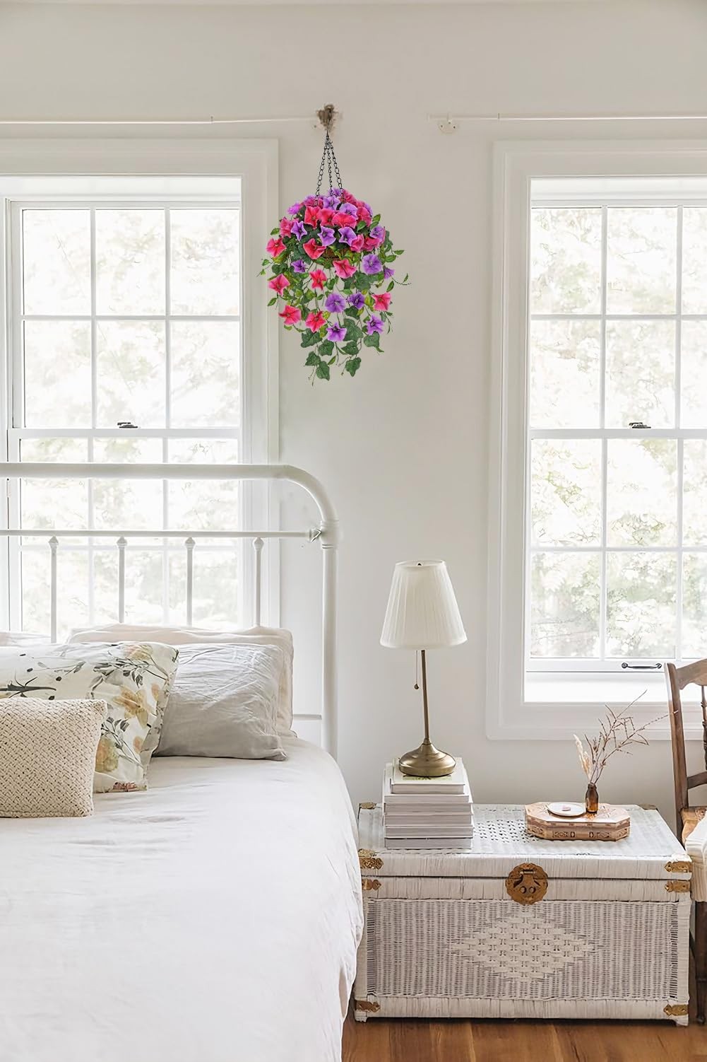 Fake Hanging Flowers with Basket Artificial Morning Glory Hanging Plants Fau