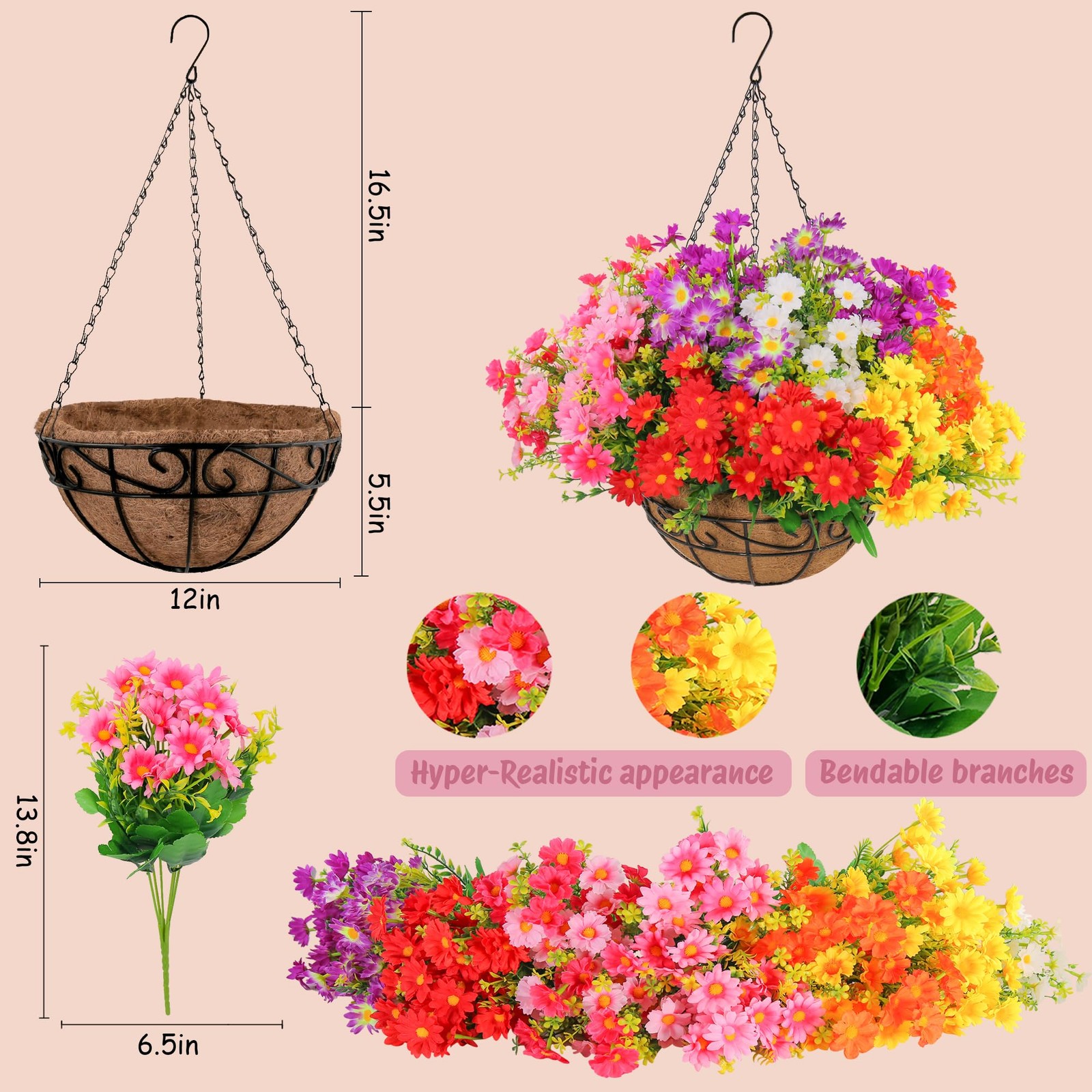 Outdoor Artificial Hanging Flowers: Boast 25% More Blooms Than Standard Model…