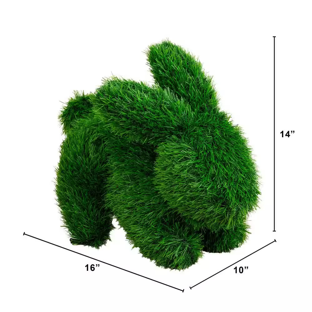 14In. UV Resistant Artificial Grass Garden Plush Topiary Bunny Rabbit (Indoor/Ou