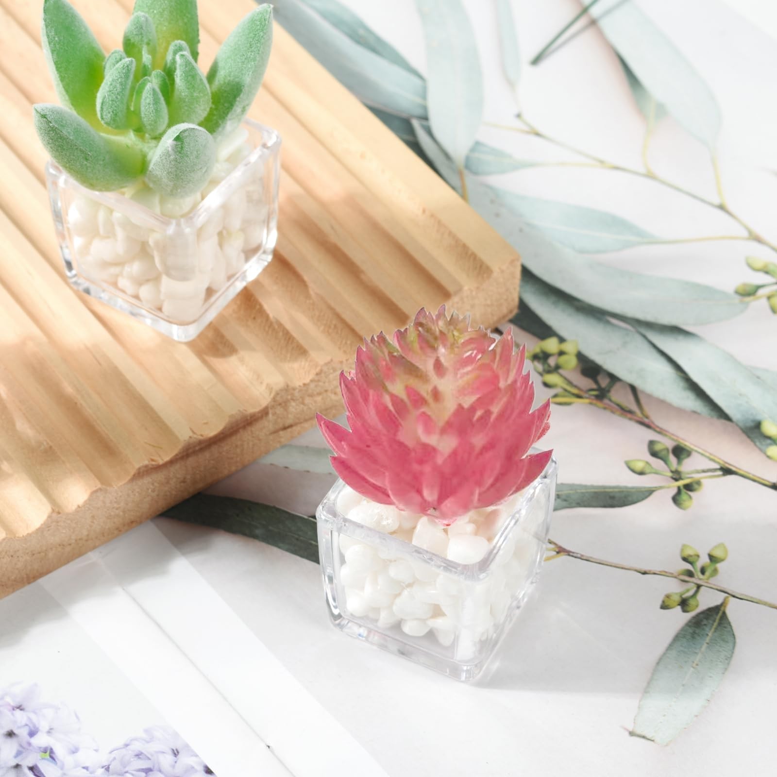 Mini Artificial Succulent 4 Pcs Lifelike Simulation with Pot Small Plants White