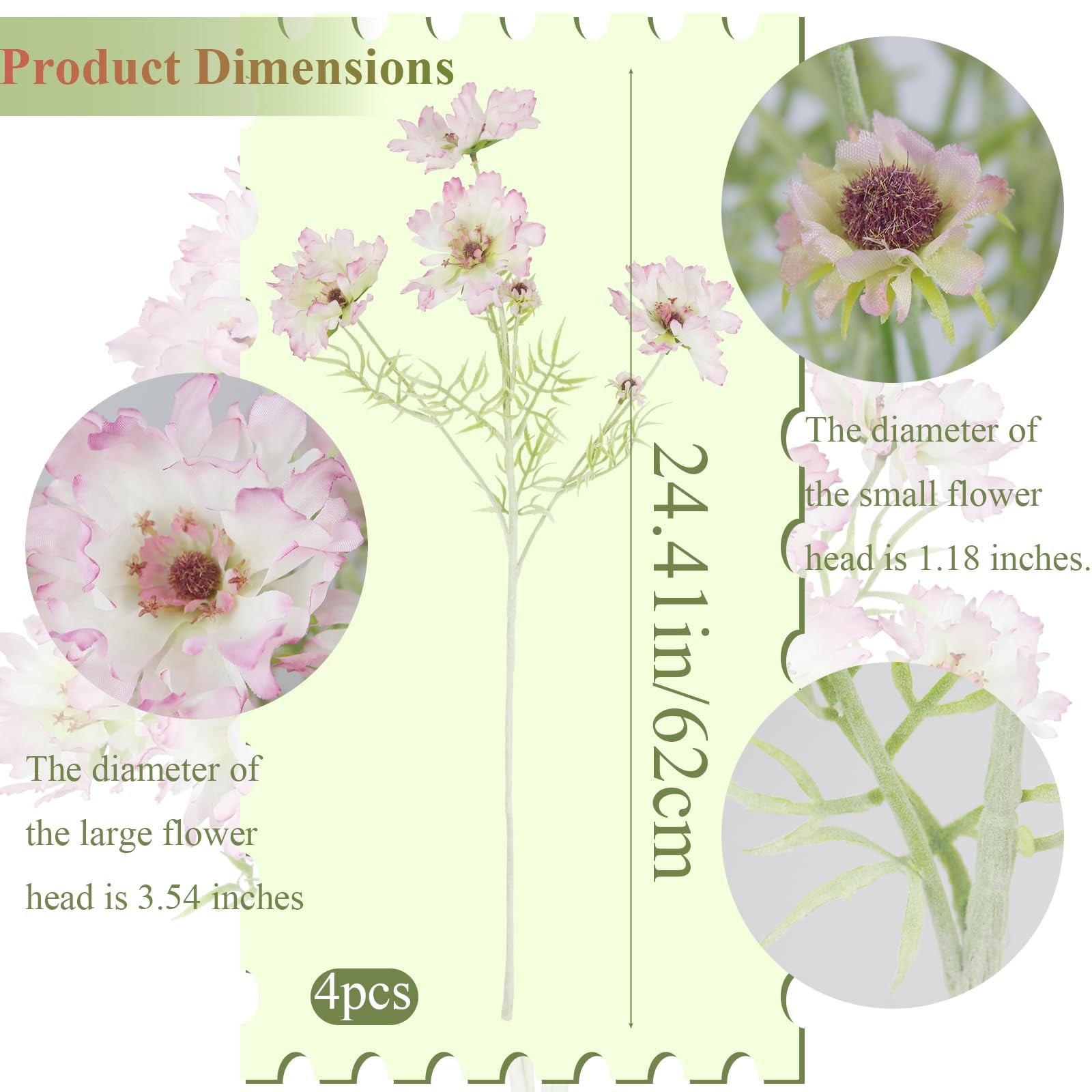 4 Pcs Artificial Wildflowers Bulk Spring Decor Pink Silk Wild Flowers Fake Co…