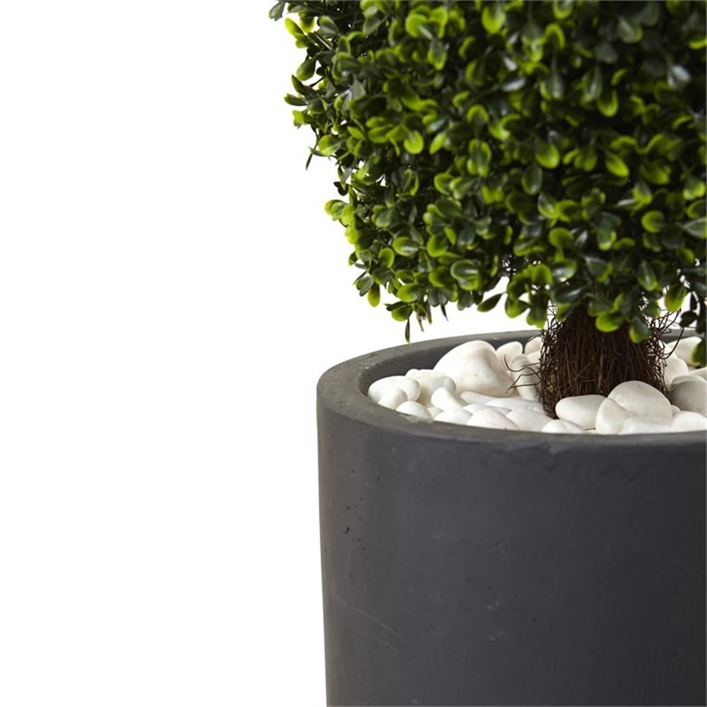 Pemberly Row 50″ Boxwood Topiary with Cylindrical Planter in Green/Gray