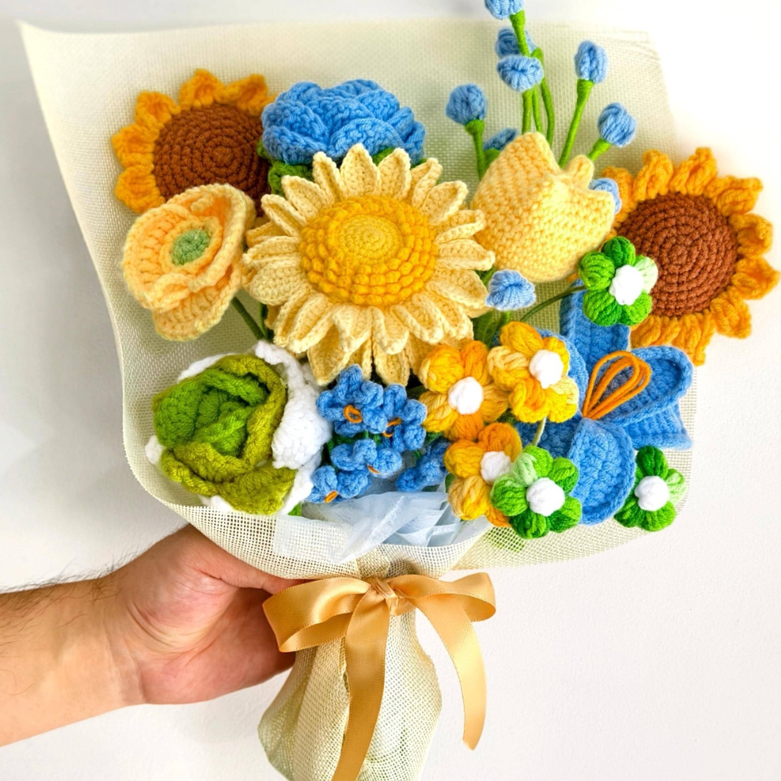 Crochet Flower Arrangement Yarn Bouquet Desk Decor Home Decor Keepsake Decor