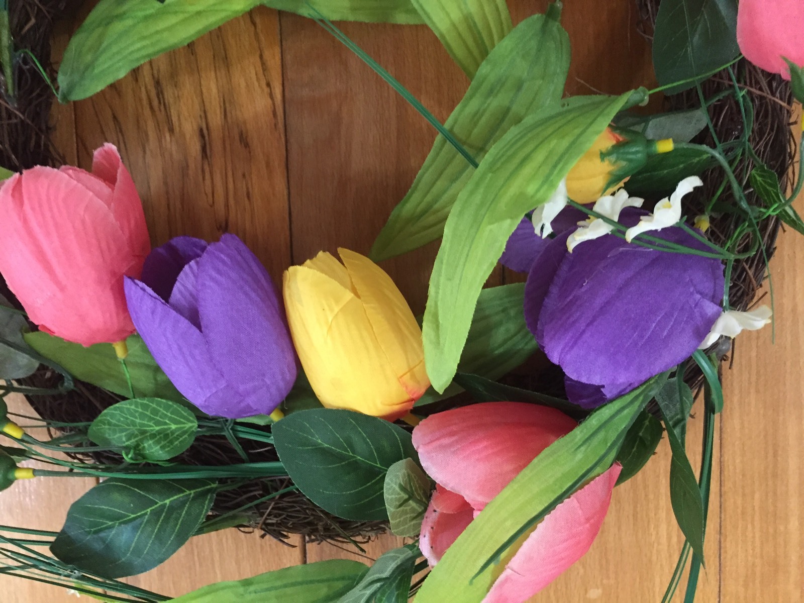 Beautiful Bright Floral Pink Purple Yellow Tulip Spring Door Wreath Door Decor
