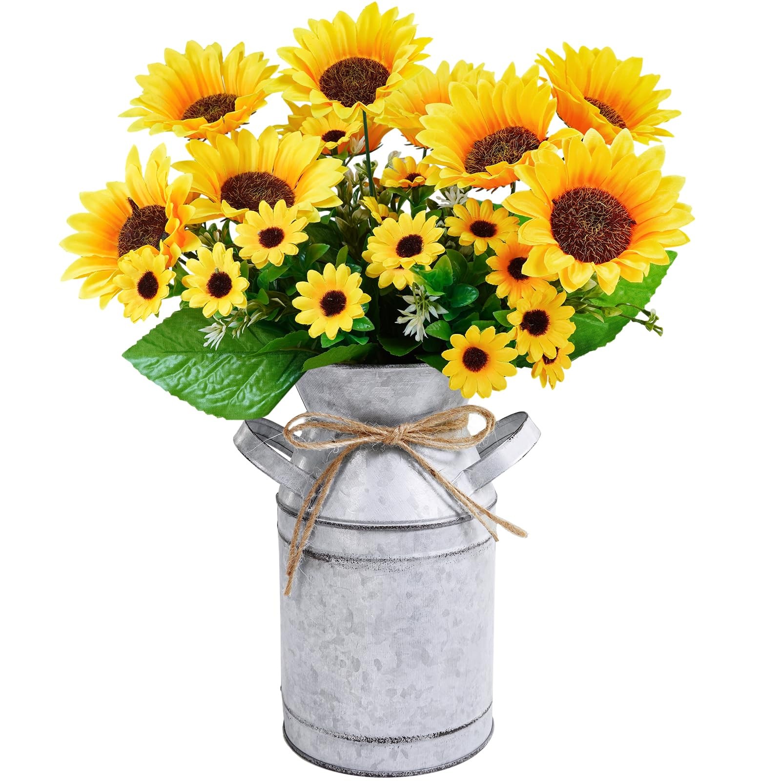 Farmhouse Sunflowers Centerpiece Metal Milk Jug Artificial Sunflower Bunches …
