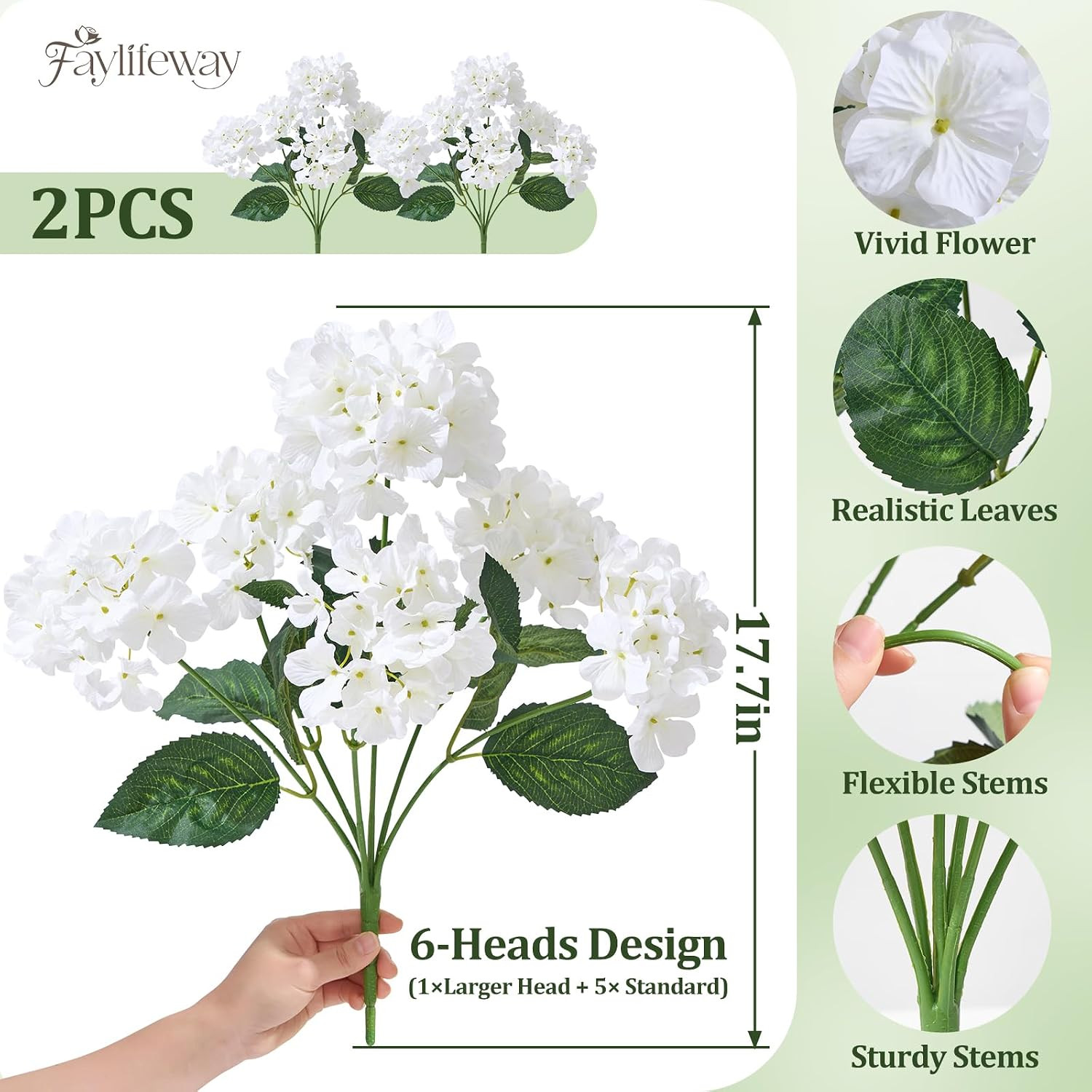UV Resistant Faux Hydrangea Flowers – 12 Heads for Outdoor Decor (White)
