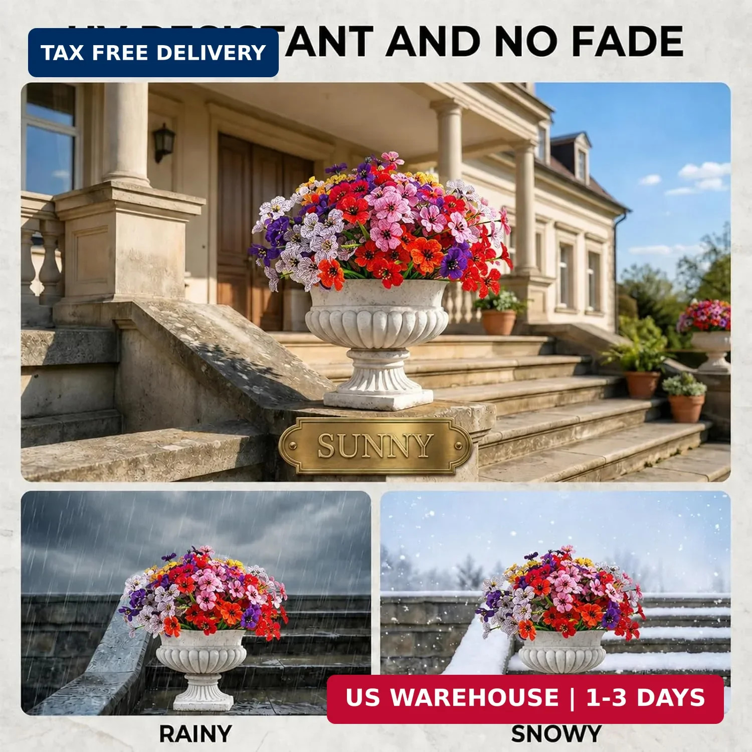 24 Bundles Artificial Flowers for Outdoors, UV Resistant Fake Flowers Faux Plant