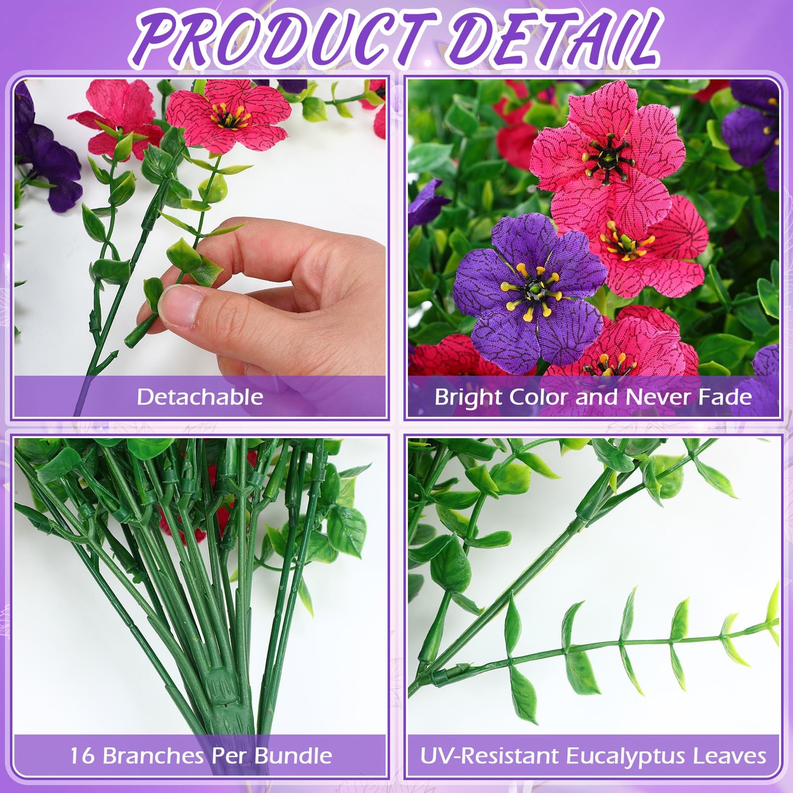 4 Pcs 30In Artificial Hanging Flowers for Outdoor Planter 156 Branches Traili…