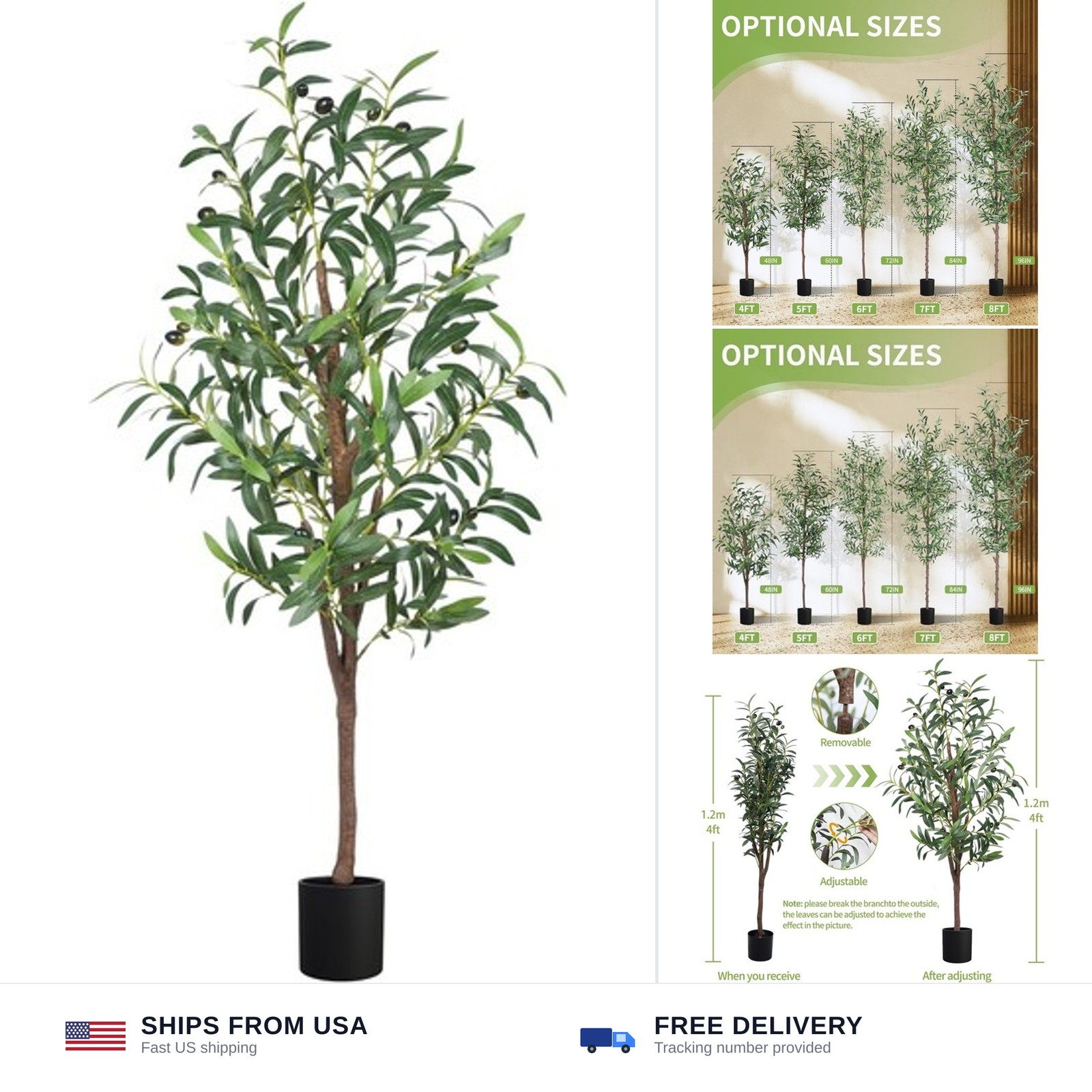 Artificial Olive Tree, 4FT Tall Faux Olive Trees 48in Outdoor Fake Potted Sil…
