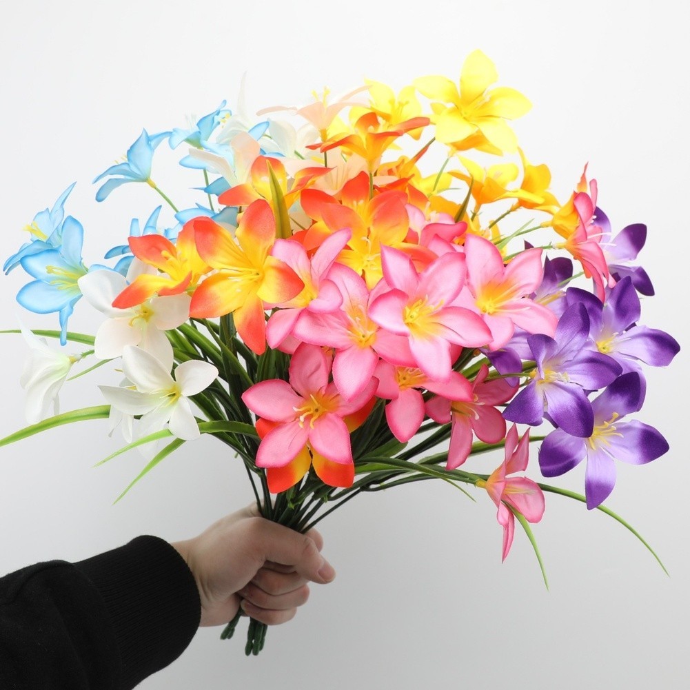 Faux Lily Flower Bouquet 35cm Height Plastic Silk Material for Home Office Use