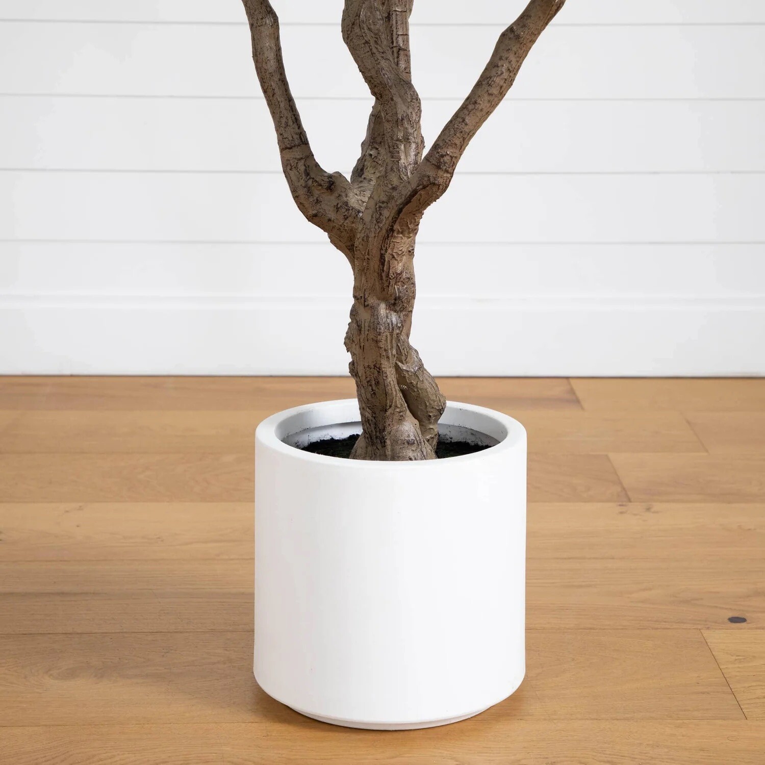 8’ Artificial Grand Olive Tree in White Decorative Planter. Retail $524