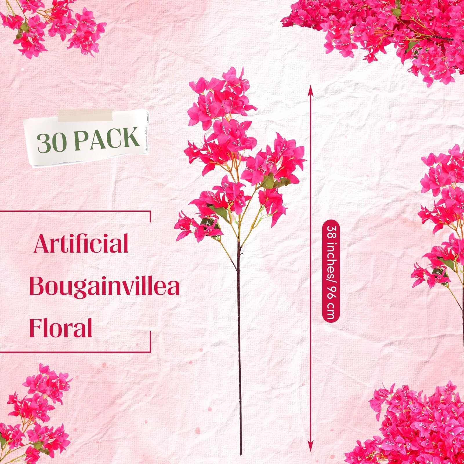 30 Pack Artificial Bougainvillea Floral Silk Bougainvillea Long Stem Bougainv…