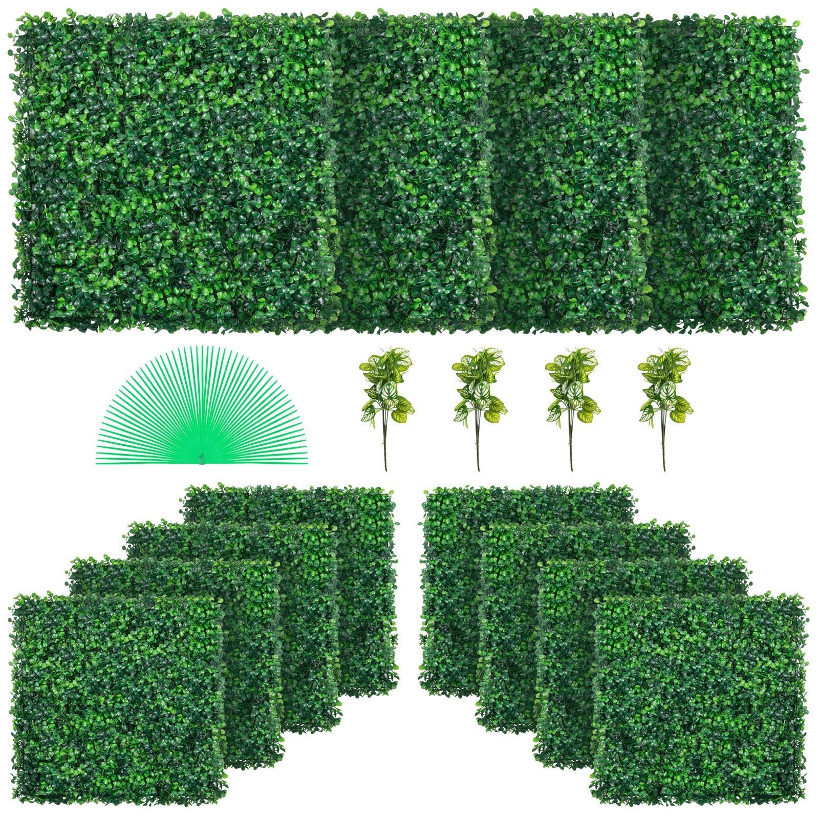 12PCS 20x20in Artificial Boxwood Panels, 33sq ft, UV-Protected Green Wall