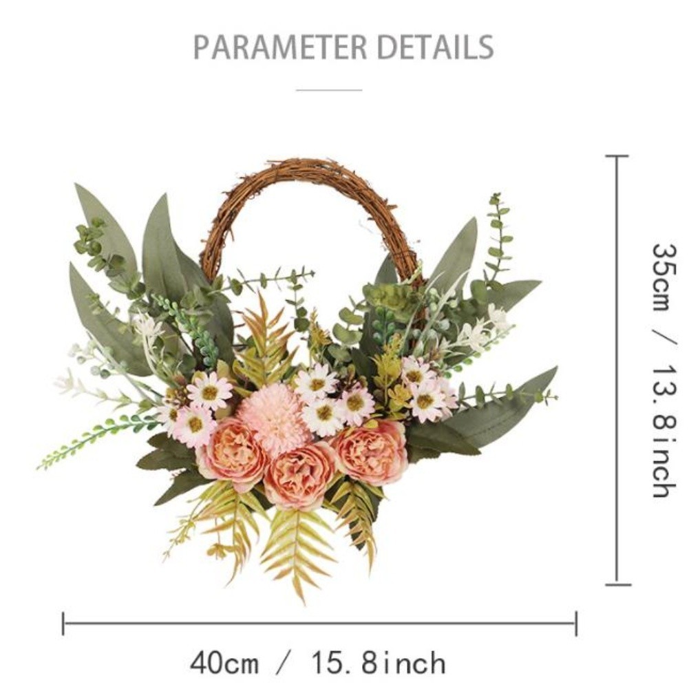 Artificial Wreath with Fabric and Plastic Flowers for Indoor Wall Decoration