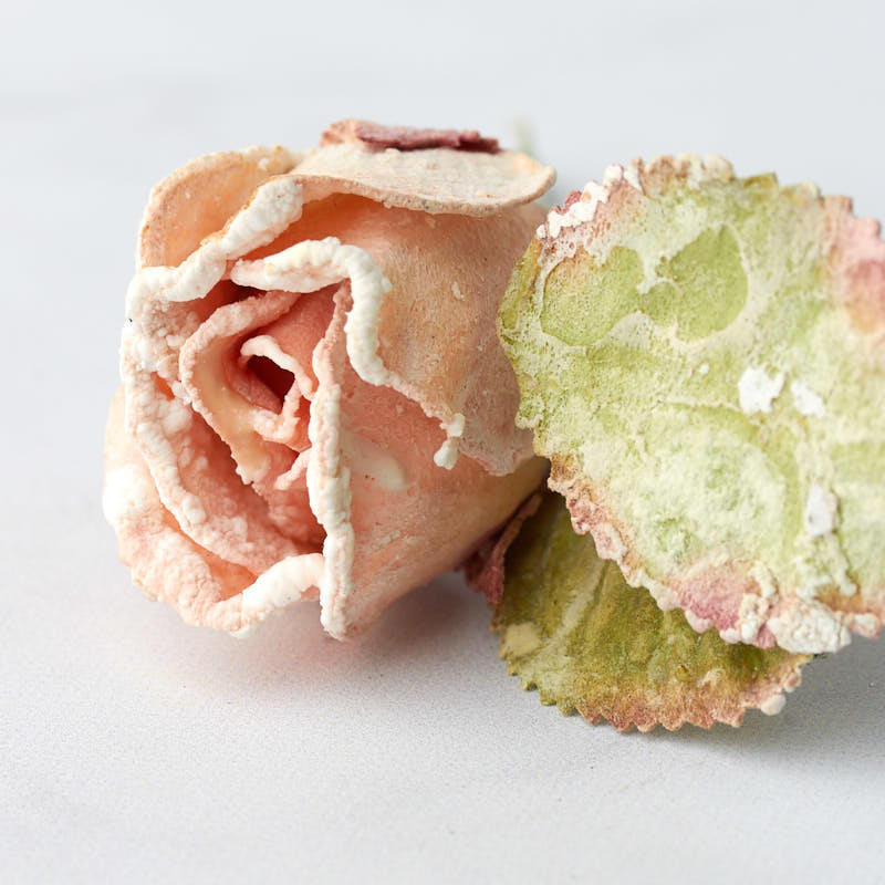 Lot of 6 Dried Artificial Pink Frosted Rose Bud 5-1/2″ Picks