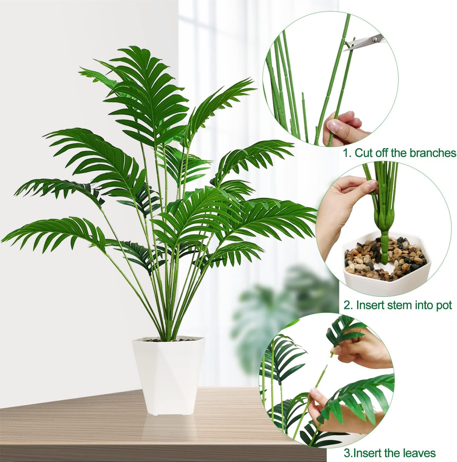SAJANDAS Set of 2 Artificial Areca Palm Plants in Pots, 31 Inch Fake Tropical…
