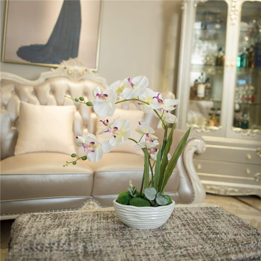 Large Artificial Potted Orchid Plant, Silk Flower Arrangement with Ceramics V…