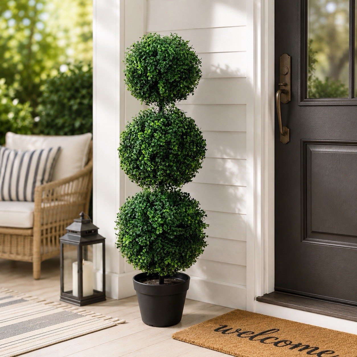 3’ UV Boxwood Triple Ball Topiary Artificial Tree Indoor/Outdoor