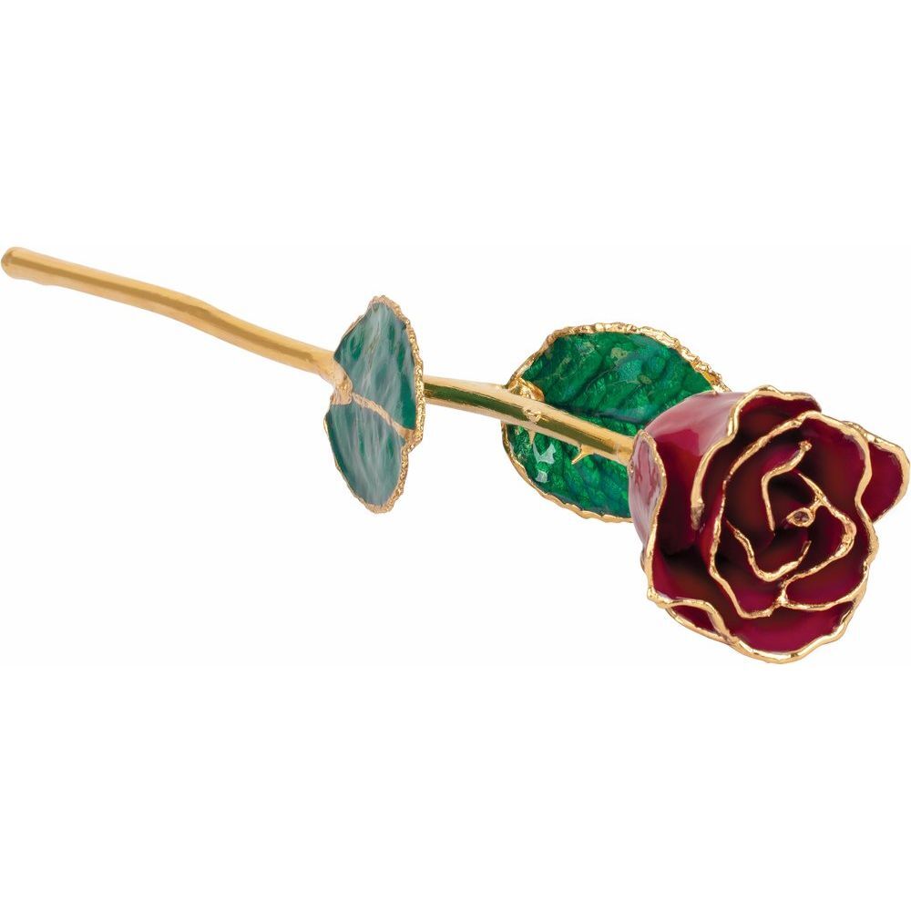 24k Gold Dipped Garnet Colored Lacquer Real Rose Valentine’s Day Holiday Gift