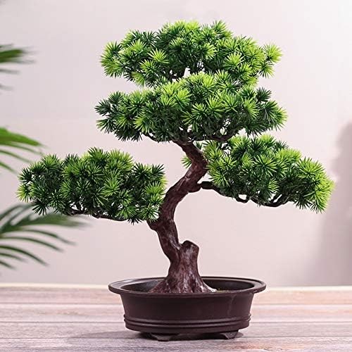 Artificial Bonsai Pine Tree, 11Inch Faux Potted Plant Desk Display Fake Tree Pot