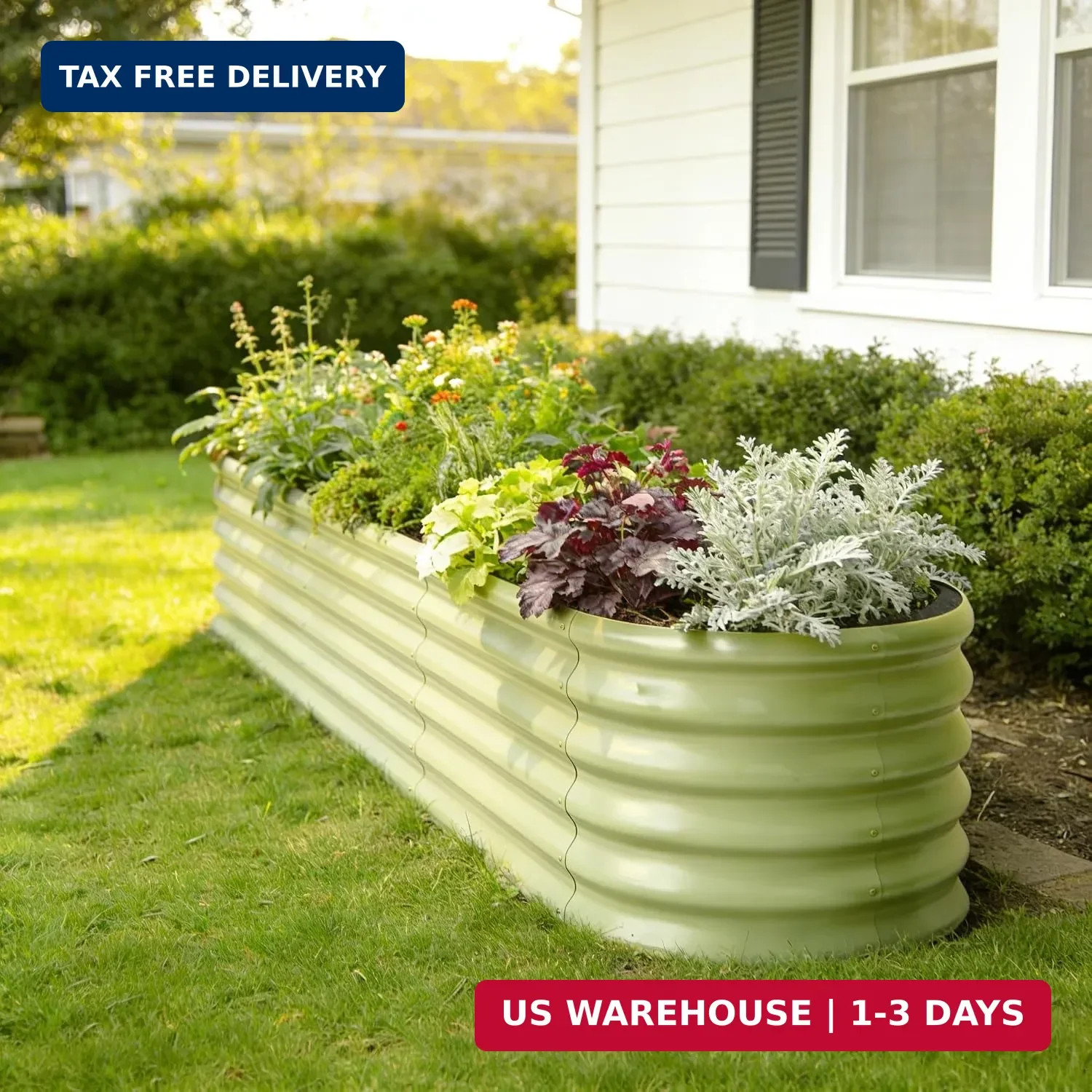 6x2x1.5 ft Galvanized Raised Garden Bed, 18″ Tall Metal Raised Planters for Outd