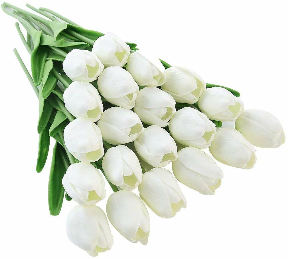 10 PACK White Artificial Tulip Fake Flowers Real Touch Pop Wedding Home Decor US