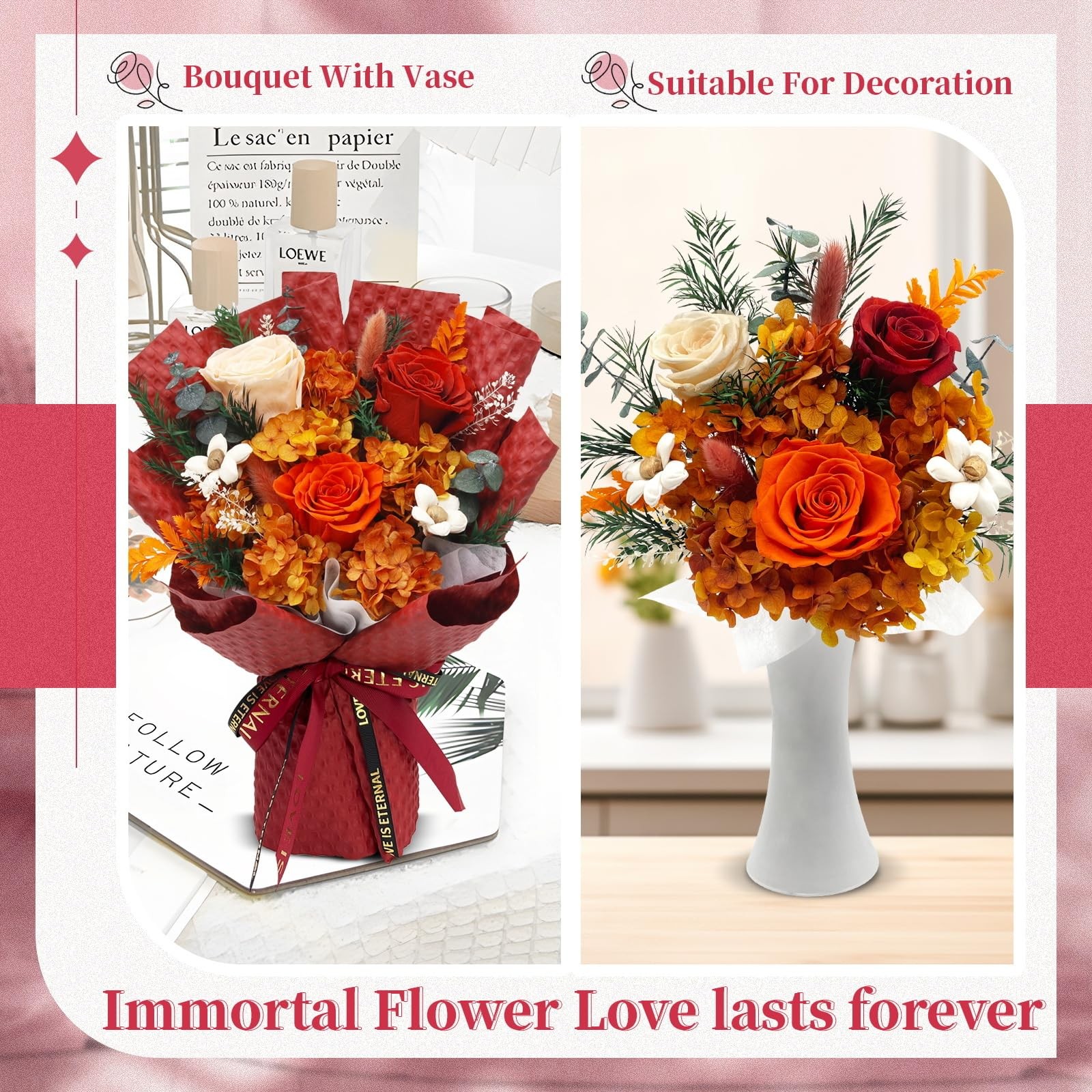 Preserved Flower Bouquet Fresh Flowers Birthday Mothers Day Gift Women