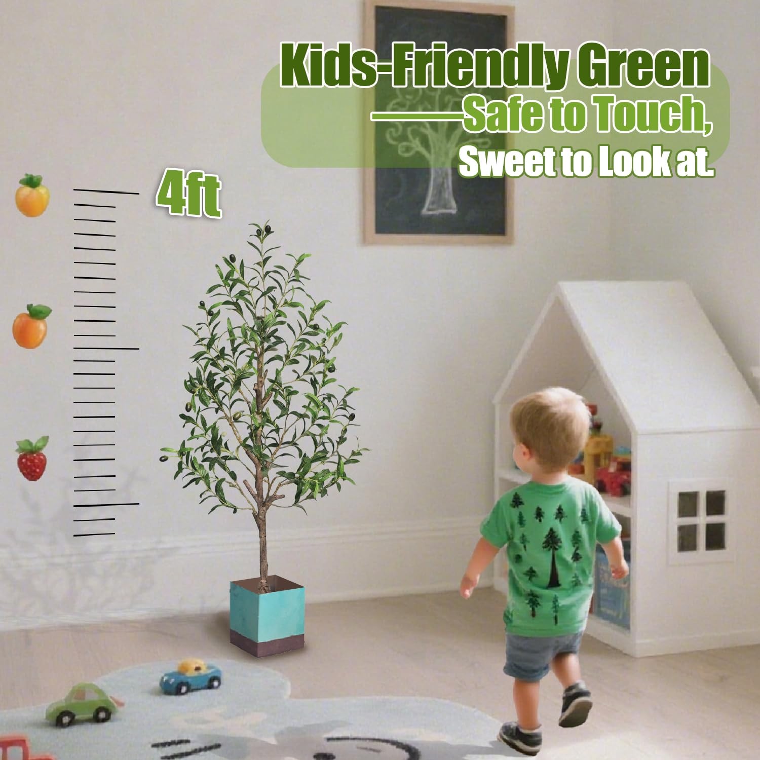 4FT Artificial Olive Tree With Water Droplets Realistic Fake Potted Plant