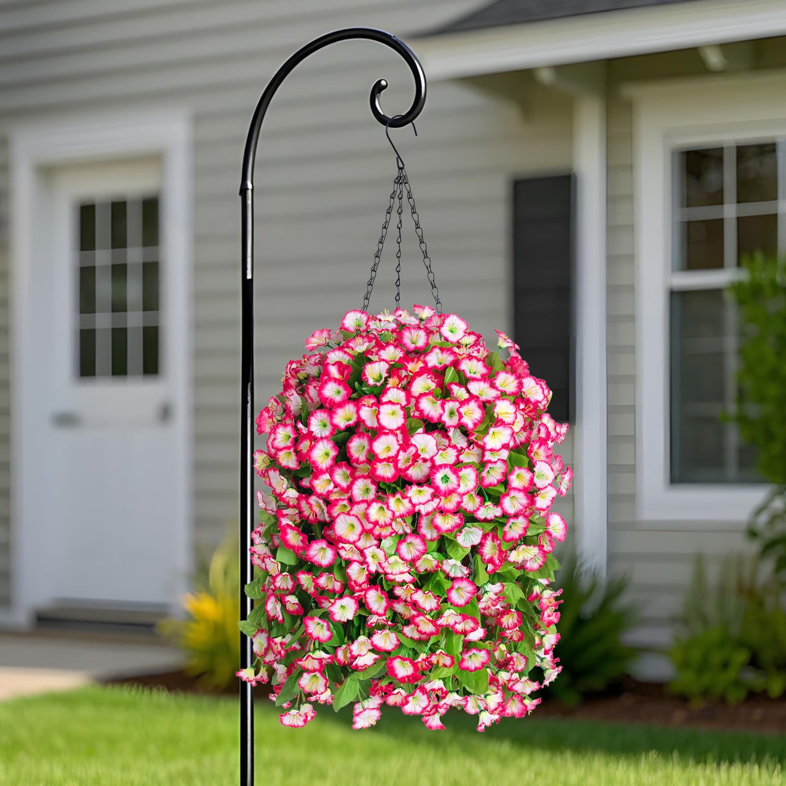 Ammyoo Artificial Faux Hanging Flowers Basket for Spring Summer Outdoor Porch…