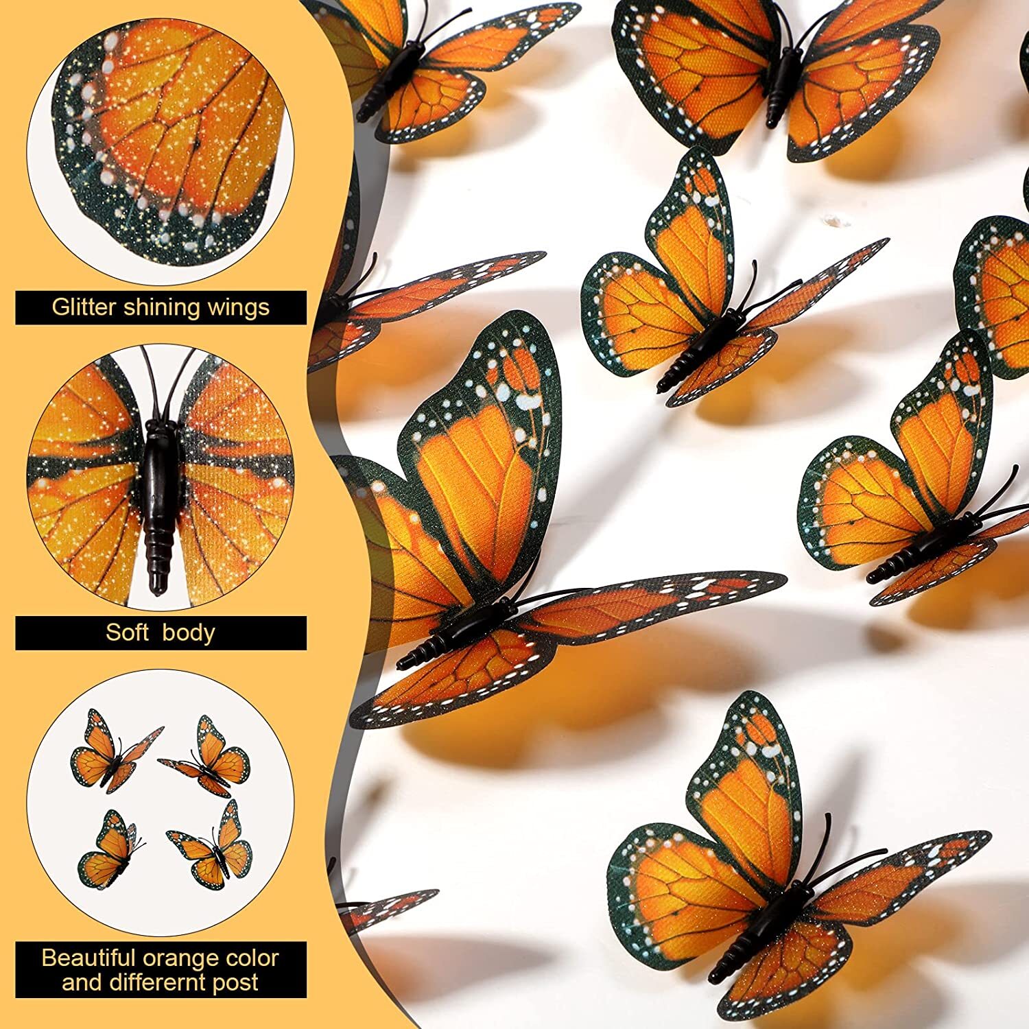 Chuangdi 48 Pack Monarch Butterfly Decoration 3Size Fake Artificial Craft Orange