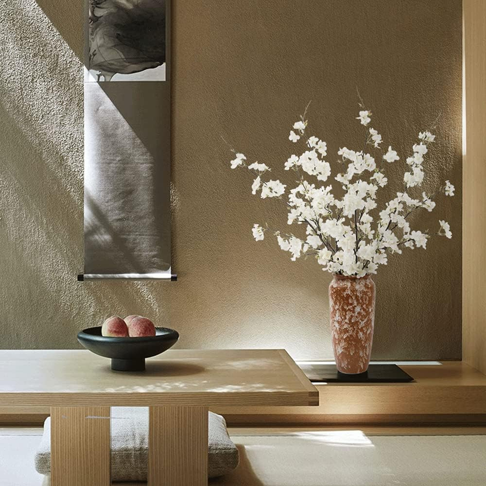 4Pcs 41.4″ Artificial Cherry Blossom Branches for Home Wedding Decor – White