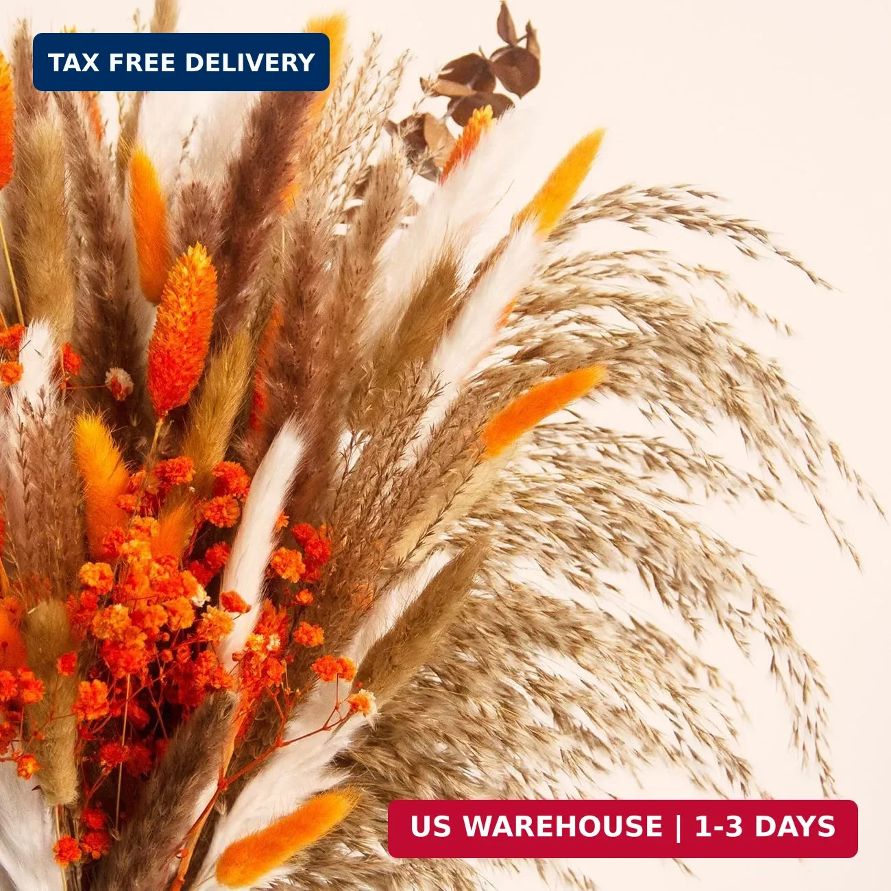 80PCS Orange Dried Pampas Grass Bouquet, 17 Inch, Bunny Tail Reed Grass & Eucaly