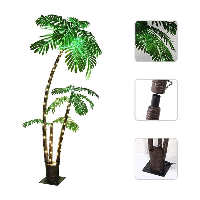 6Ft Artificial Palm Tree Outdoor for Patio Party Decor Hawaiian with 8 Modes